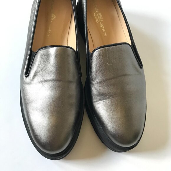 NWOB Michele Lopriore Cassidy Loafers Shoes Womens 38 SIlver Pewter Leather NEW - Picture 2 of 13